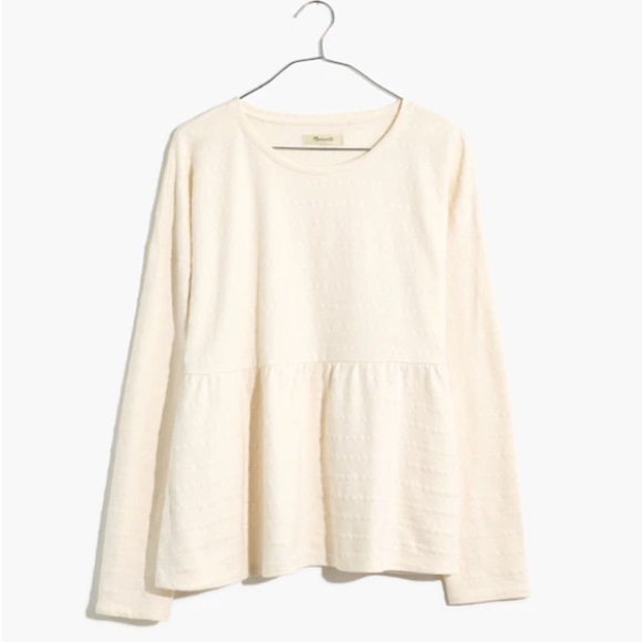 Madewell Long Sleeve Babydoll Relaxed Fit Top-Cream White Jacquard-Women Medium - Picture 4 of 9